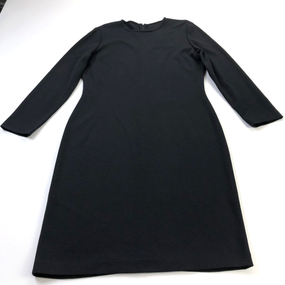 St John Size 12 Sheath Wool Rayon Midi Knee Length Dress Black MINT